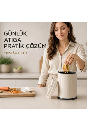 Vintage Tezgah Üstü Çöp Kovası Krem 3 Lt