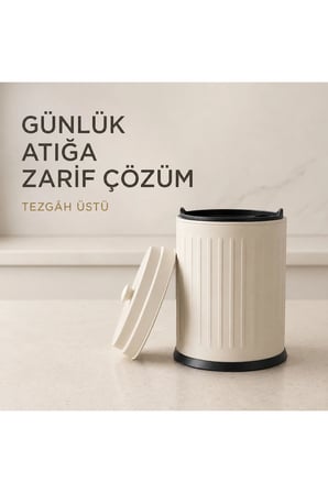 Vintage Tezgah Üstü Çöp Kovası Krem 3 Lt