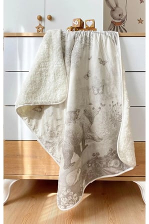 Peluş Welsoft Çift Taraflı Bebek Battaniyesi 75x90cm/karakalem