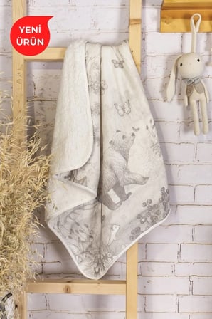 Peluş Welsoft Çift Taraflı Bebek Battaniyesi 75x90cm/karakalem