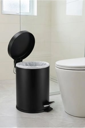 5 LT PEDALLI PASLANMAZ ÇELİK BANYO TUVALET ÇÖP KOVASI MAT SİYAH