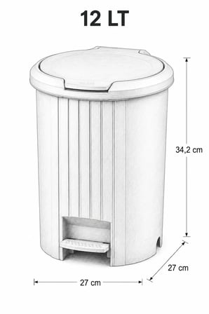 12 Litre Bas-Aç Kapaklı ve Pedallı Çöp Kovası Mutfak Banyo Poşet Sabitleyic