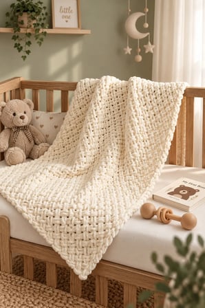 Puffy İp El Örgüsü Bebek Battaniyesi 90x90 cm – Yumuşak ve Sıcak Yenidoğan