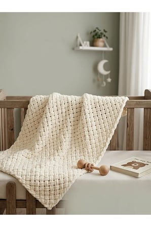 Puffy İp El Örgüsü Bebek Battaniyesi 90x90 cm – Yumuşak ve Sıcak Yenidoğan