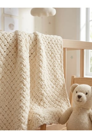 Puffy İp El Örgüsü Bebek Battaniyesi 90x90 cm – Yumuşak ve Sıcak Yenidoğan