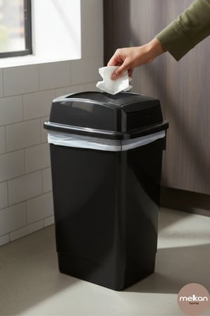 Siyah Banyo Çöp Kovası 27 Litre Çift Taraf Itme Kapaklı Çöp Kovası Atık Kut