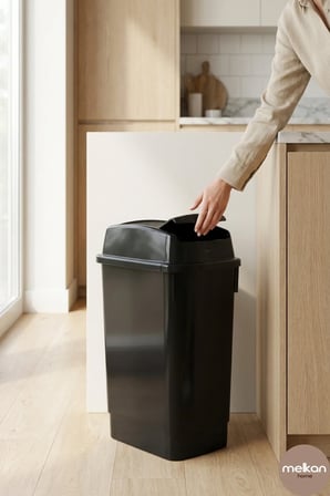 Siyah Banyo Çöp Kovası 27 Litre Çift Taraf Itme Kapaklı Çöp Kovası Atık Kut