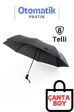 Unisex Siyah Otomatik 8 Telli Dayanıklı Şemsiye