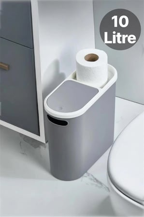 Kups Gri 10 Lt Click Çöp Kovası , Mutfak, Banyo, Tuvalet Çöp Kutusu Tuvalet