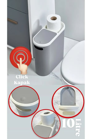 Kups Gri 10 Lt Click Çöp Kovası , Mutfak, Banyo, Tuvalet Çöp Kutusu Tuvalet