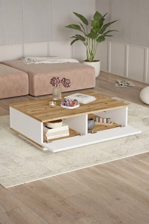 Orta Sehpa 60x90cm 2 Kapaklı Çam-beyaz