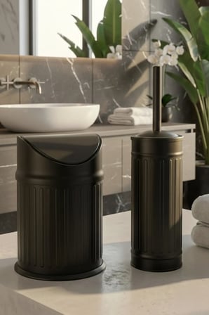 Vintage Sallanır Kapak 3 litre Çöp Kovası Seti Siyah 3 Lt (BANYO - MUTFAK -