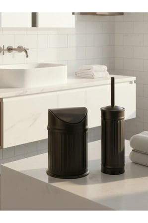 Vintage Sallanır Kapak 3 litre Çöp Kovası Seti Siyah 3 Lt (BANYO - MUTFAK -