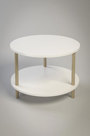 Ahşap Ayaklı Iki Raflı Yuvarlak Orta Sehpa Gazetelikli Beyaz 60cm
