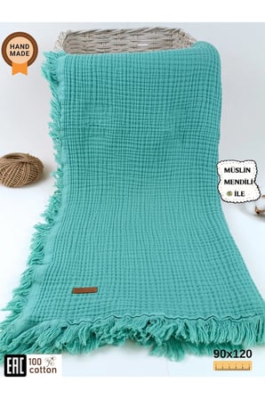 %100 Pamuklu 4 Kat Müslin Mint Yeşili Bebek Battaniyesi 90x120 Cm - Mevsiml