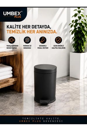 3 LT SIYAH METAL PASLANMAZ ÇÖP KOVASI ÇÖP KUTUSU PEDALLI