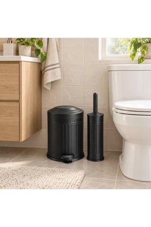 Vintage 2’li Banyo Seti 5 Litre Pedallı Çöp Kovası ve Klozet Fırçası