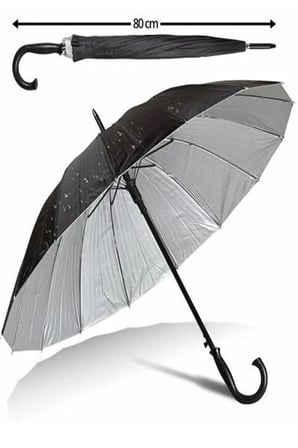 Kırılmayan Baston Saplı 16 Telli Siyah 80 Cm Şemsiye