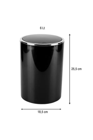 Lenox 6 Litre Siyah Çöp Kovası Lenox Parlak Gövde & Krom Detay