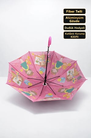 14 Yaş Kız Desenli Bardaklı Düdüklü 70 Cm Çocuk Şemsiyesi