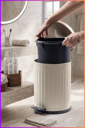 Vintage 5 Lt Yavaş Kapanır Kapaklı Ofis Mutfak Banyo Balkon Çöp Kovası Krem