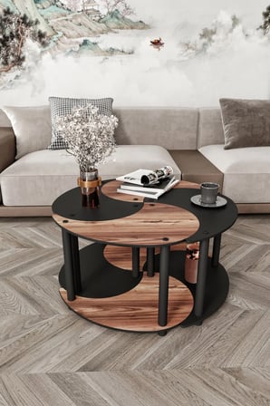 YİN YANG UNITY SERENITY ORTA SEHPA SİYAH CEVİZ 70 CM