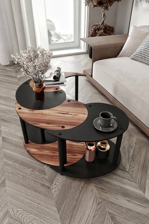 YİN YANG UNITY SERENITY ORTA SEHPA SİYAH CEVİZ 70 CM