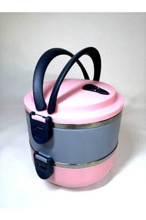 2 Katlı Sefer Tası Yemek Termosu Pudra Pembe Gri