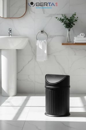 Vintage Siyah Sallanır Kapaklı Banyo ve Mutfak Çöp Kovası -Dekoratif Pratik
