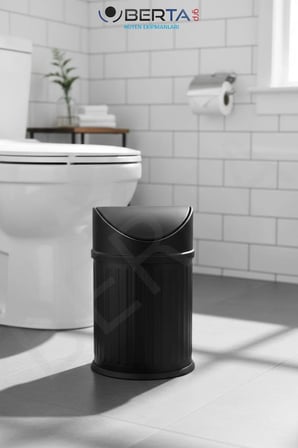 Vintage Siyah Sallanır Kapaklı Banyo ve Mutfak Çöp Kovası -Dekoratif Pratik