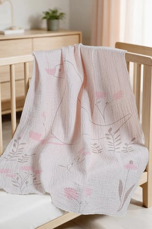 Dört Kat Desenli Müslin Bebek&Çocuk Battaniyesi 80X140 Cm | %100 Pamuk, İçi