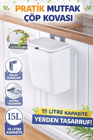 Beyaz Fonksiyonel Kapaklı Banyo Ve Mutfak Tezgah Üstü Çöp Kovası