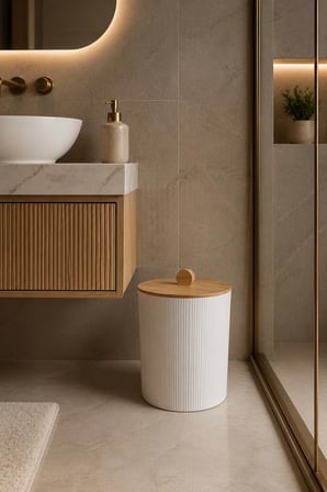 Doğal Bambu Kapaklı Çöp Kovası, 7 Litre, 20x23 cm Modern Şık Tasarım