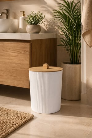 Doğal Bambu Kapaklı Çöp Kovası, 7 Litre, 20x23 cm Modern Şık Tasarım
