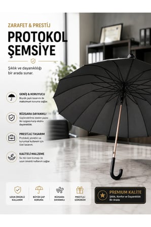 16 Telli 118 cm Siyah Baston Şemsiye
