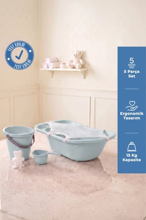 5 Parça Bebek Banyo Küvet Seti Soft Mavi