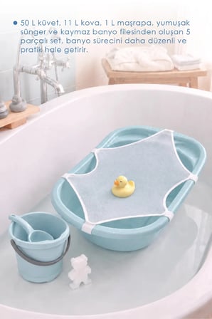 5 Parça Bebek Banyo Küvet Seti Soft Mavi