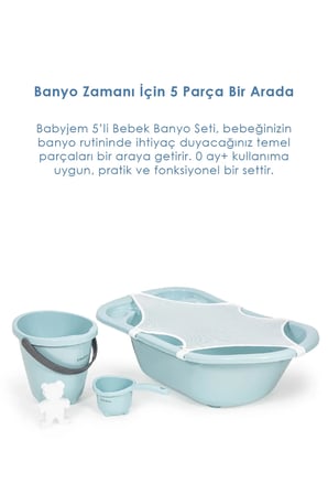 5 Parça Bebek Banyo Küvet Seti Soft Mavi