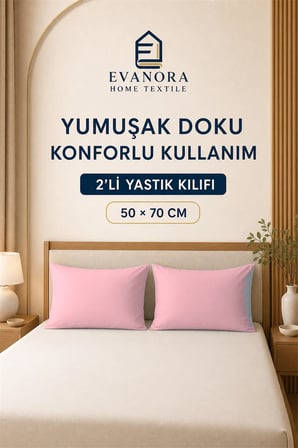Riva Serisi Pudra 2'li Yastık Kılıfı Seti 50 x 70 cm