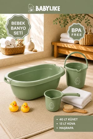 Soft Touch Bebek Banyo Seti | Bebek Küveti, 13 lt Kova,1,5 lt Maşrapa