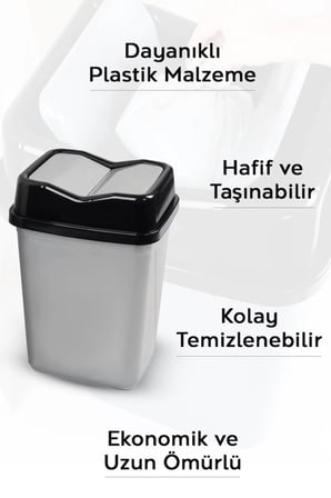 10 Litre Çift Kapaklı Plastik Çöp Kovası - Ev Ofis Banyo Mutfak Çöp Kovası