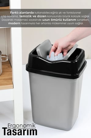 10 Litre Çift Kapaklı Plastik Çöp Kovası - Ev Ofis Banyo Mutfak Çöp Kovası