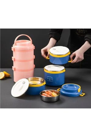 2.7 Litre 3 Katlı Yuvarlak 304Çelik Sızdırmaz Yemek Taşıma Kabı