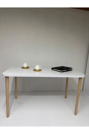 ZION Serisi – Beyaz Orta Sehpa 50×90 cm 1. Sınıf MDF Tabla Masif Gürgen Aya