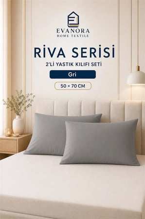 Riva Serisi Gri 2'li Yastık Kılıfı Seti 50 x 70 cm