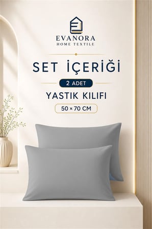Riva Serisi Gri 2'li Yastık Kılıfı Seti 50 x 70 cm