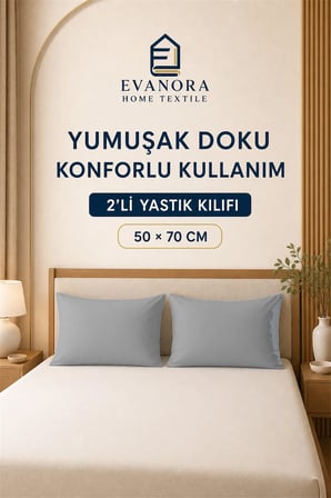 Riva Serisi Gri 2'li Yastık Kılıfı Seti 50 x 70 cm