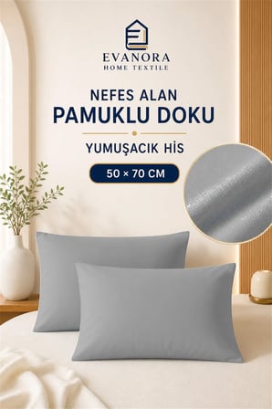 Riva Serisi Gri 2'li Yastık Kılıfı Seti 50 x 70 cm