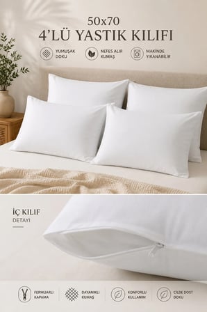 Pamuklu Fermuarlı İç Yastık Kılıfı 50 x 70 cm