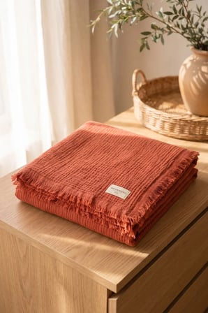 Bebek Battaniye %100 Pamuk Müslin & 4 Katlı & Turuncu (100X120 CM)(250 Gram